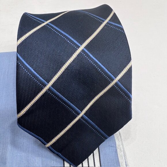 Set: 2 Valentino F Neckties Blue Striped +1 Valentino L Blue Handkerchief (60) - Picture 7 of 11